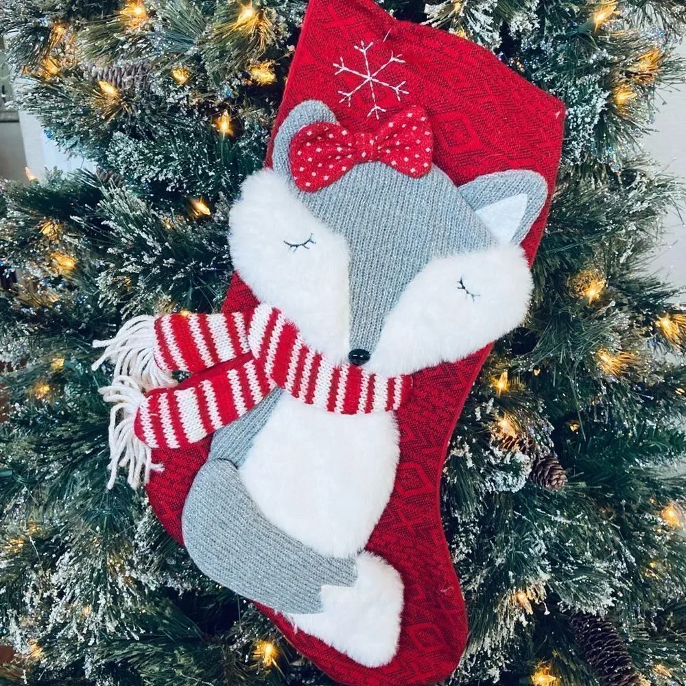 Christmas Woodlands Fox 3-D Plush Stocking